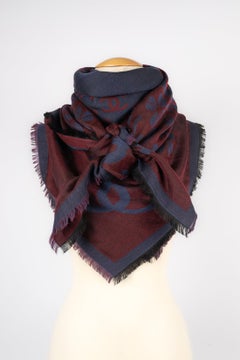 Chanel Cashmere Stole in Burgundy and Blue