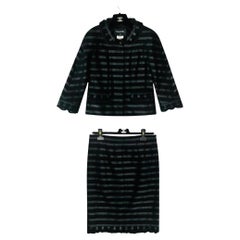Chanel Cashmere Striped Skirt & Jacket Suit With Ruffle Trim