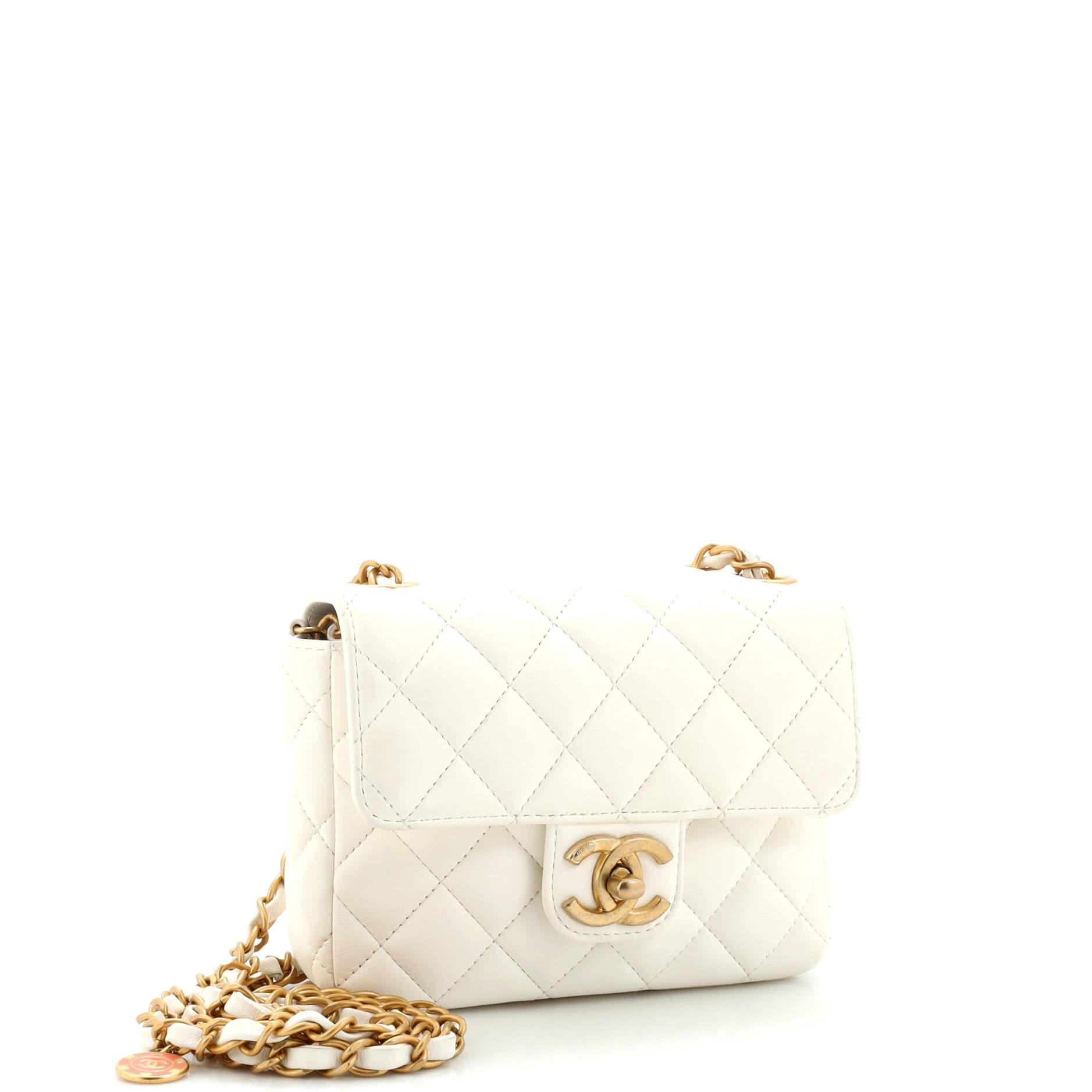 Chanel White Quilted Caviar Leather Poker Card Wallet on Chain GHW