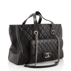 Chanel Casual Pocket Shopping Tote Quilted Goatskin Large