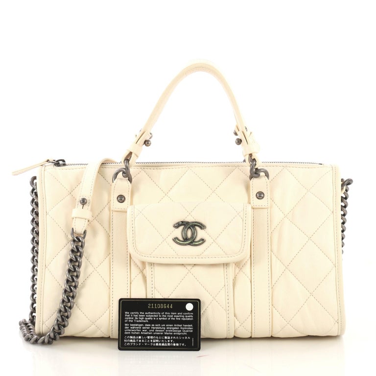 Chanel White Medium Quilted Casual Pocket Bowling Bag
