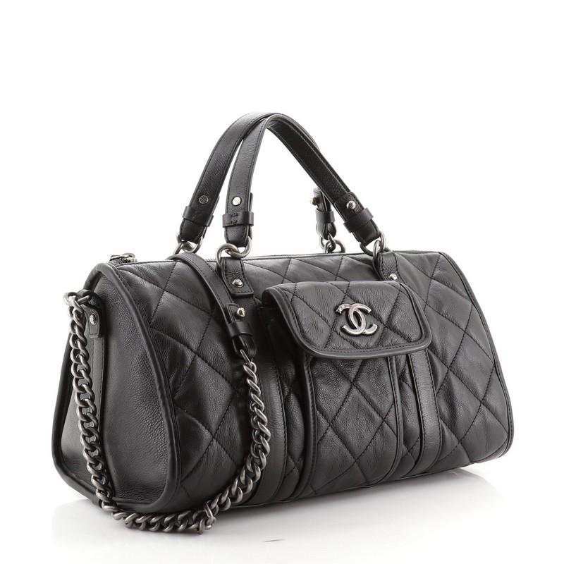 Black Chanel Casual Riviera Bowling Bag Quilted Calfskin Medium