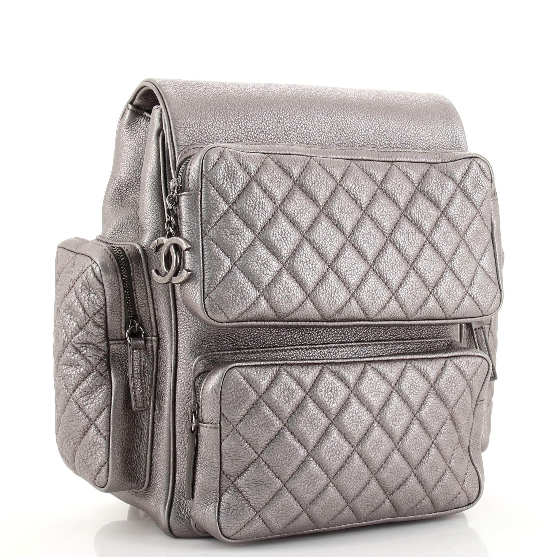Gray Chanel Casual Rock Airlines Backpack Quilted Goatskin Medium