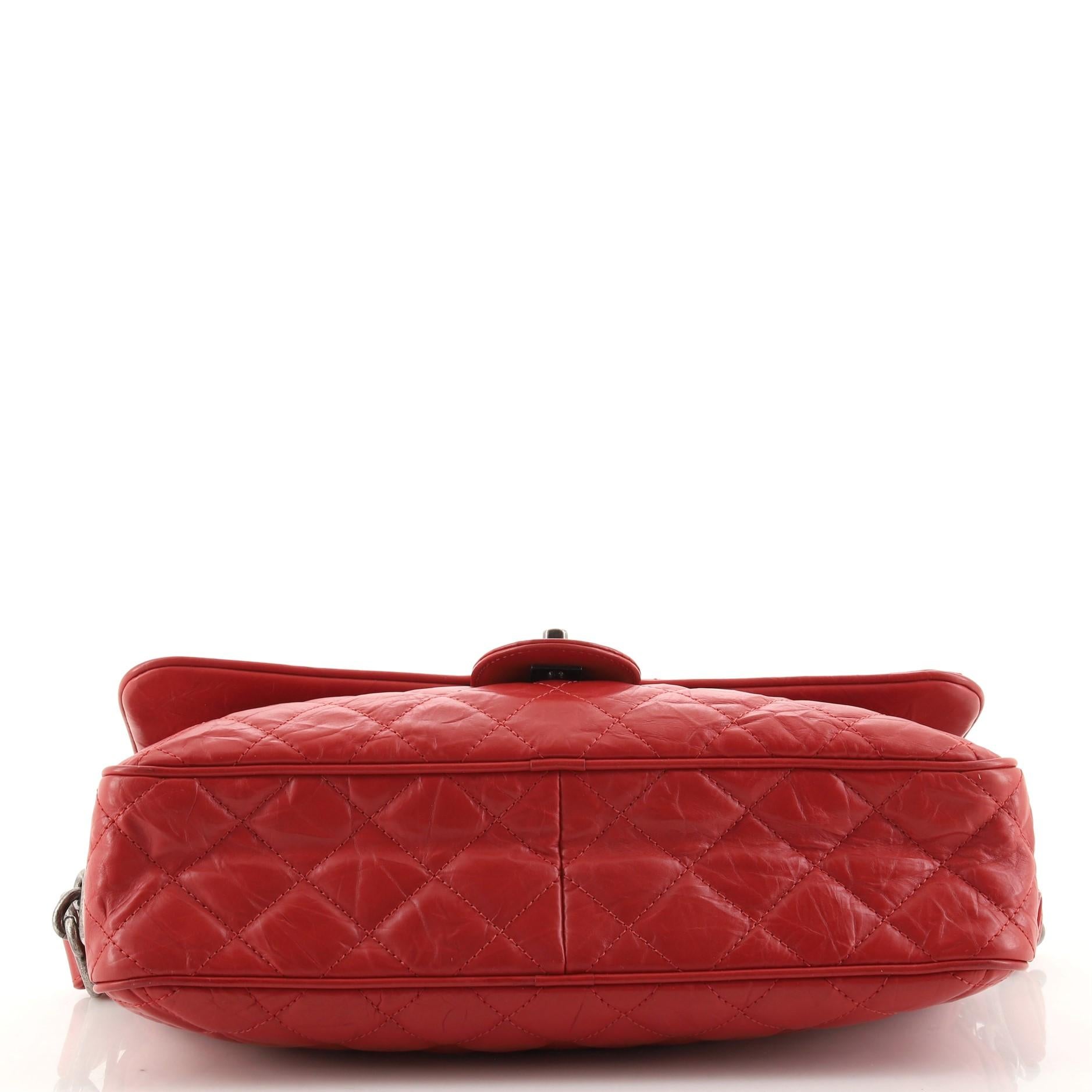 Red Chanel Casual Rock Airlines Flap Bag Quilted Crumpled Calfskin Medium