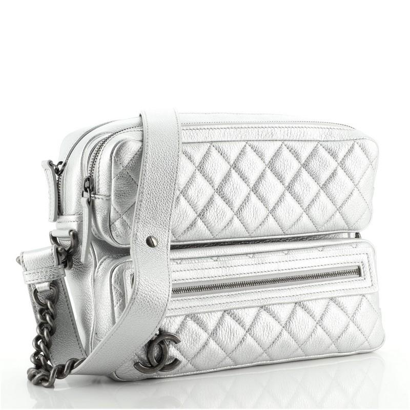 Gray Chanel Casual Rock Airlines Shoulder Bag Quilted Goatskin Medium