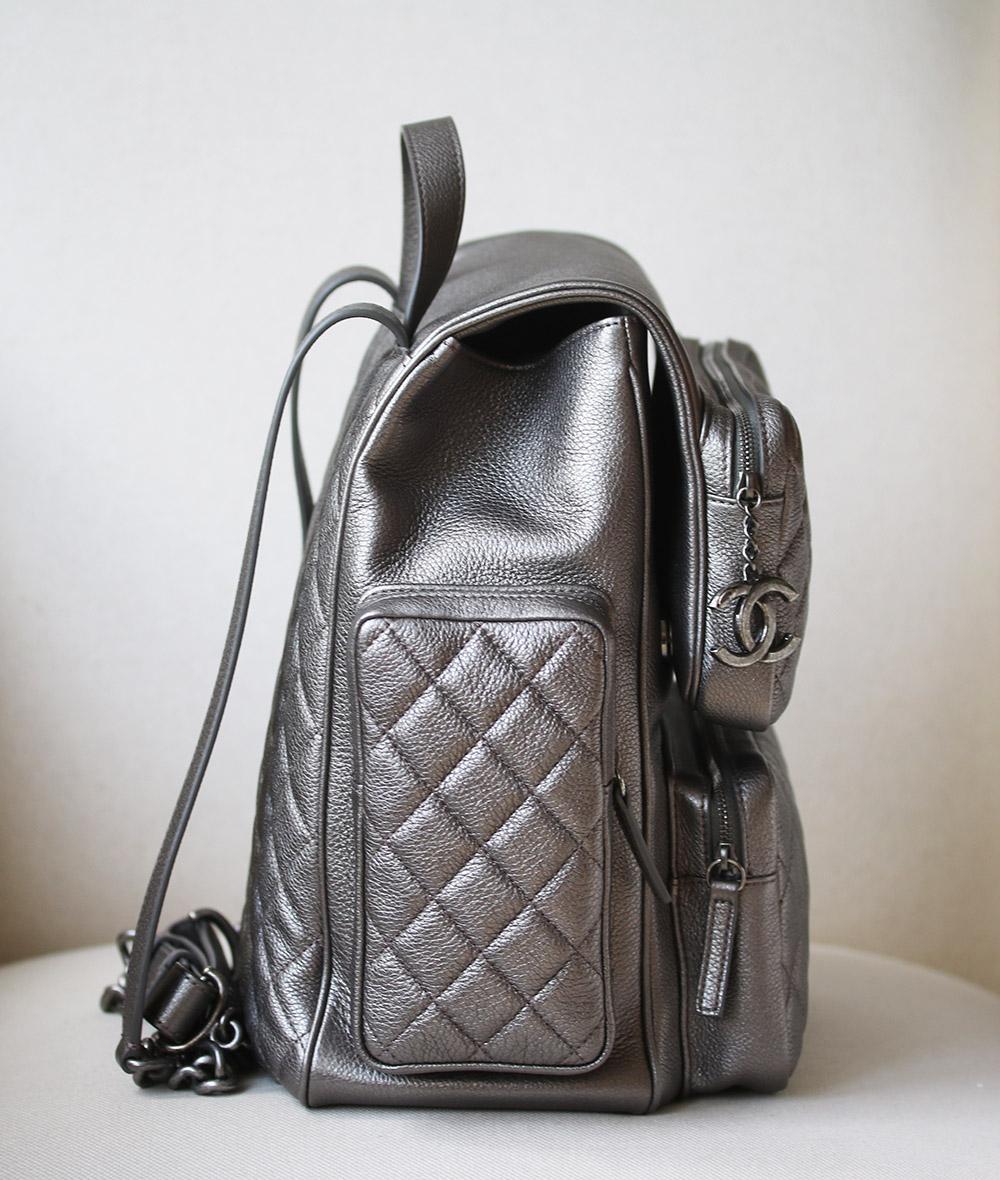 Gray Chanel Casual Rock Quilted Calfskin Leather Backpack