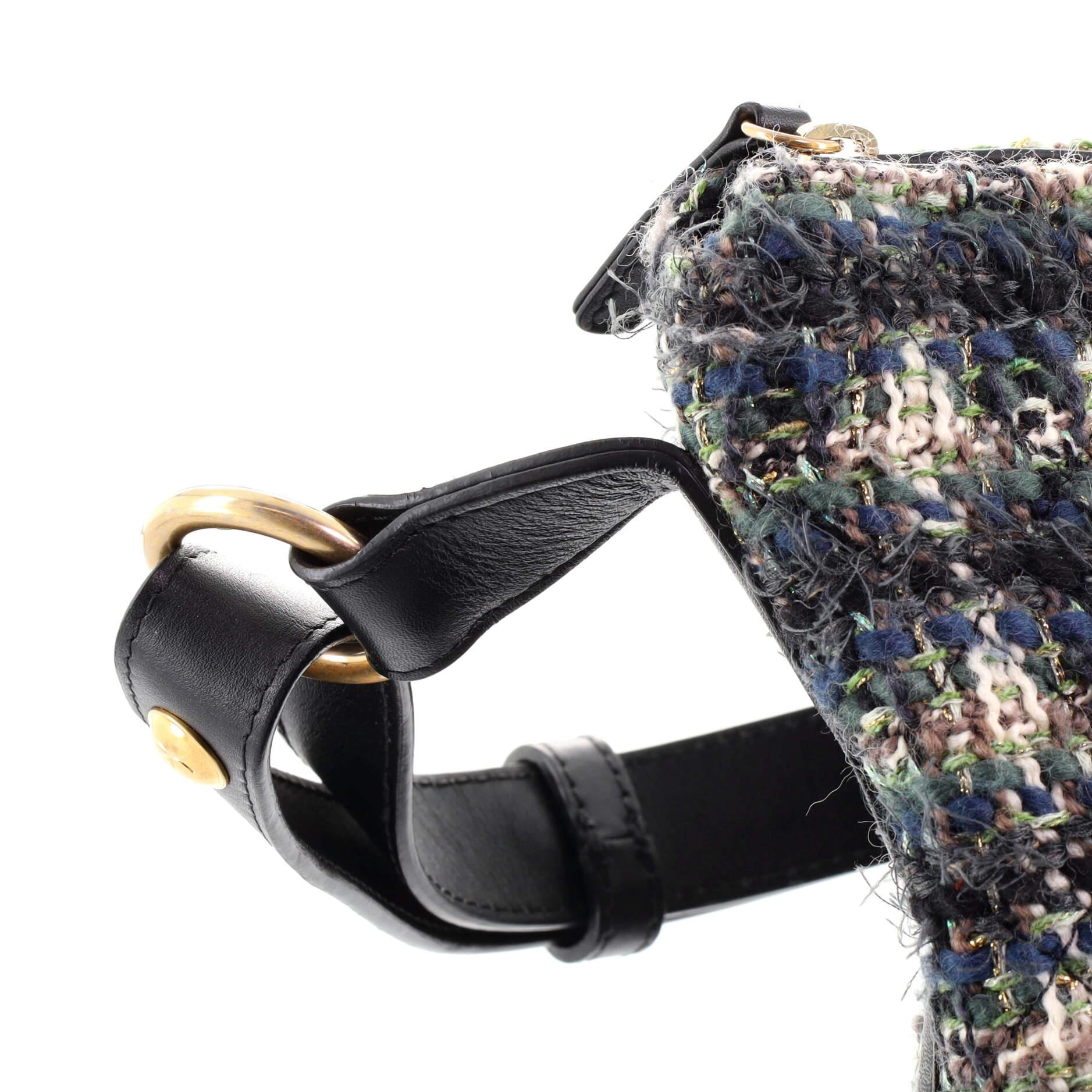 Hobo Chanel stile casual in tweed e pelle di vitello invecchiata trapuntata grande 2