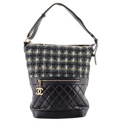 Hobo Chanel stile casual in tweed e pelle di vitello invecchiata trapuntata grande
