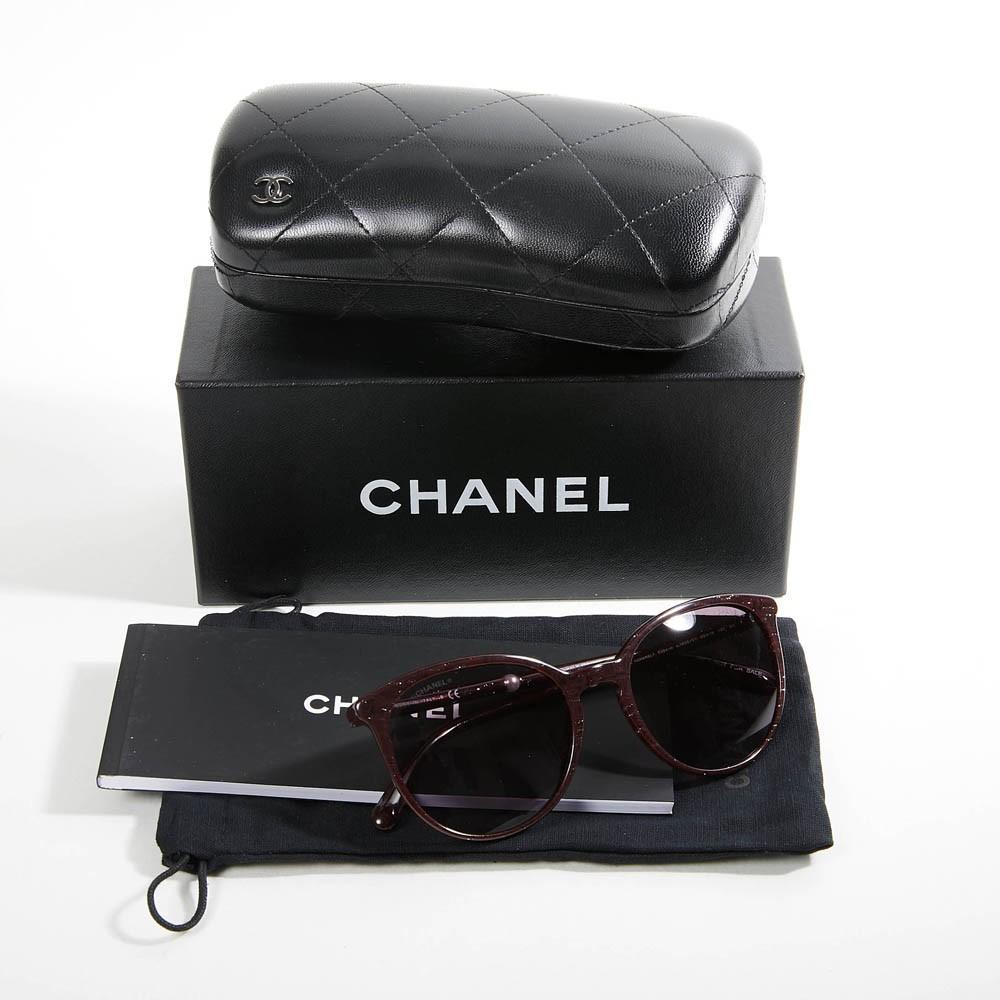 Women's Chanel Cat Eye Plum Sunglasses White Pearl