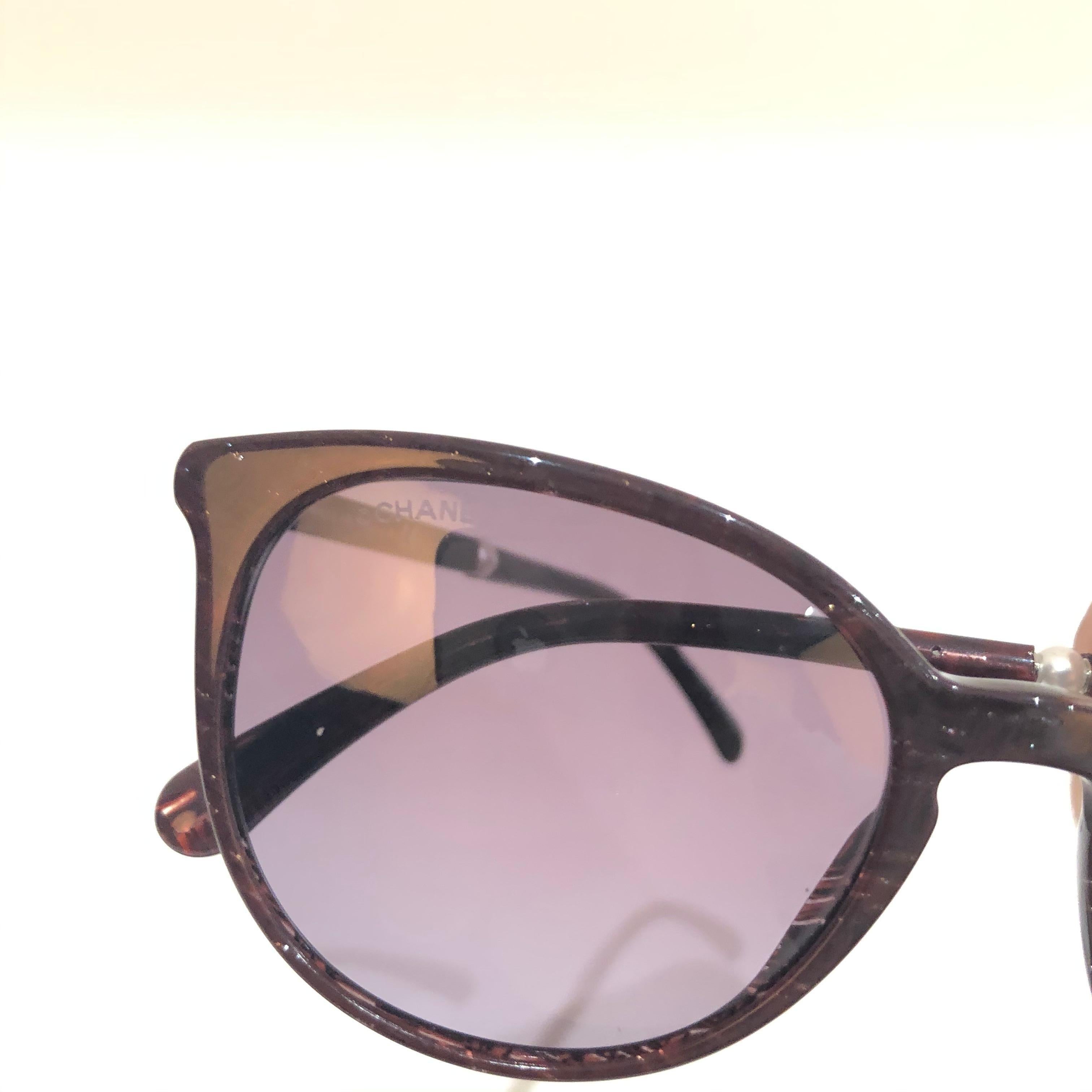 Chanel Cat Eye Plum Sunglasses White Pearl 1