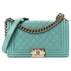 Chanel Caviar Aqua Blue Quilted Boy Flap Bag Medium