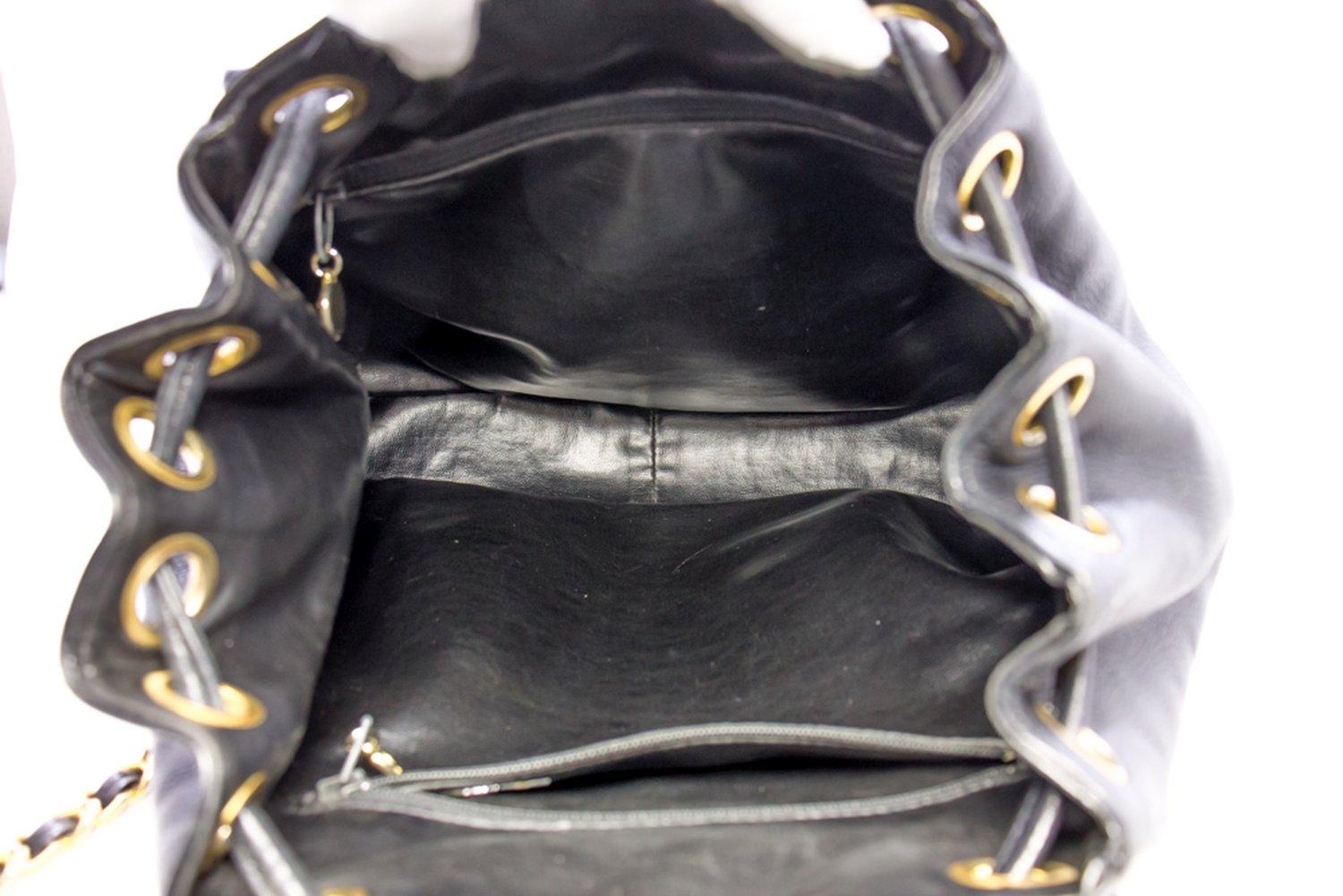 CHANEL Caviar Backpack Chain Bag Leather Black Flap Gold Hardware 11