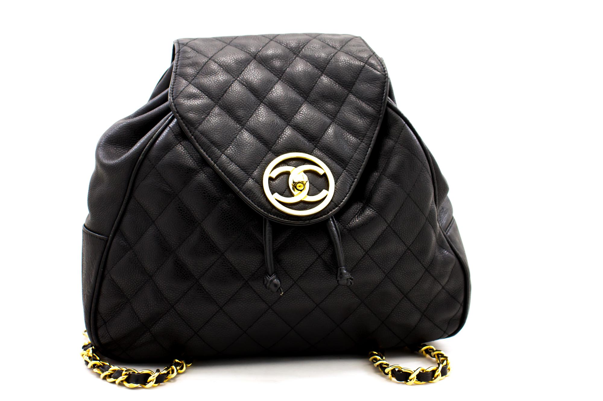 An authentic CHANEL Caviar Backpack Chain Bag Black Leather Flap Gold Hardware. The color is Black. The outside material is Leather. The pattern is Solid. This item is Vintage / Classic. The year of manufacture would be 1989-1991.
Conditions &