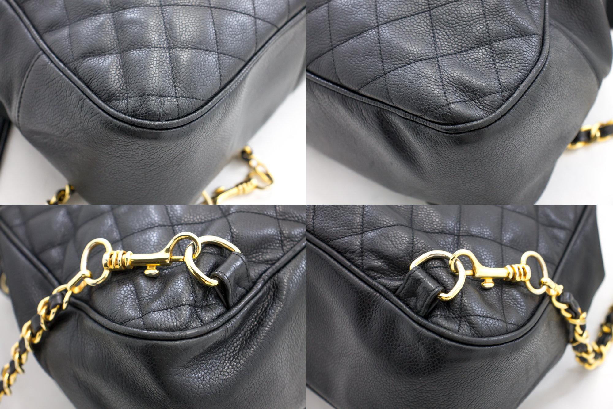 CHANEL Caviar Backpack Chain Bag Leather Black Flap Gold Hardware 1