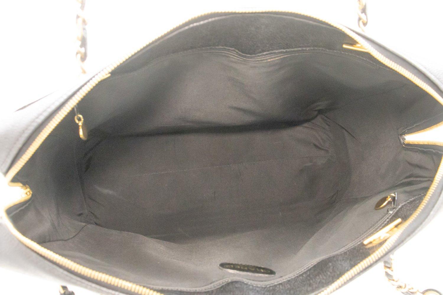 CHANEL Caviar Big Large Chain Shoulder Bag Leather Black Zip Gold For Sale 10