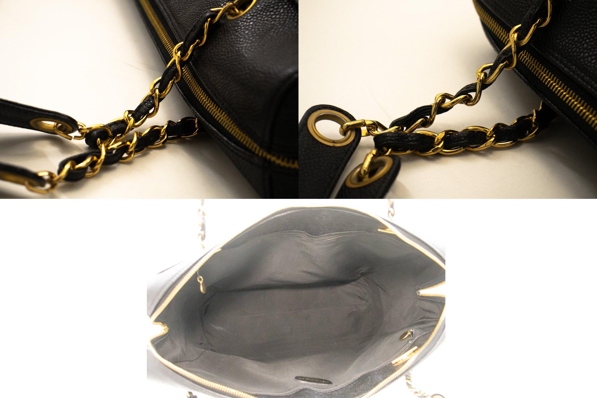 CHANEL Caviar Big Large Chain Shoulder Bag Leather Black Zip Gold For Sale 4