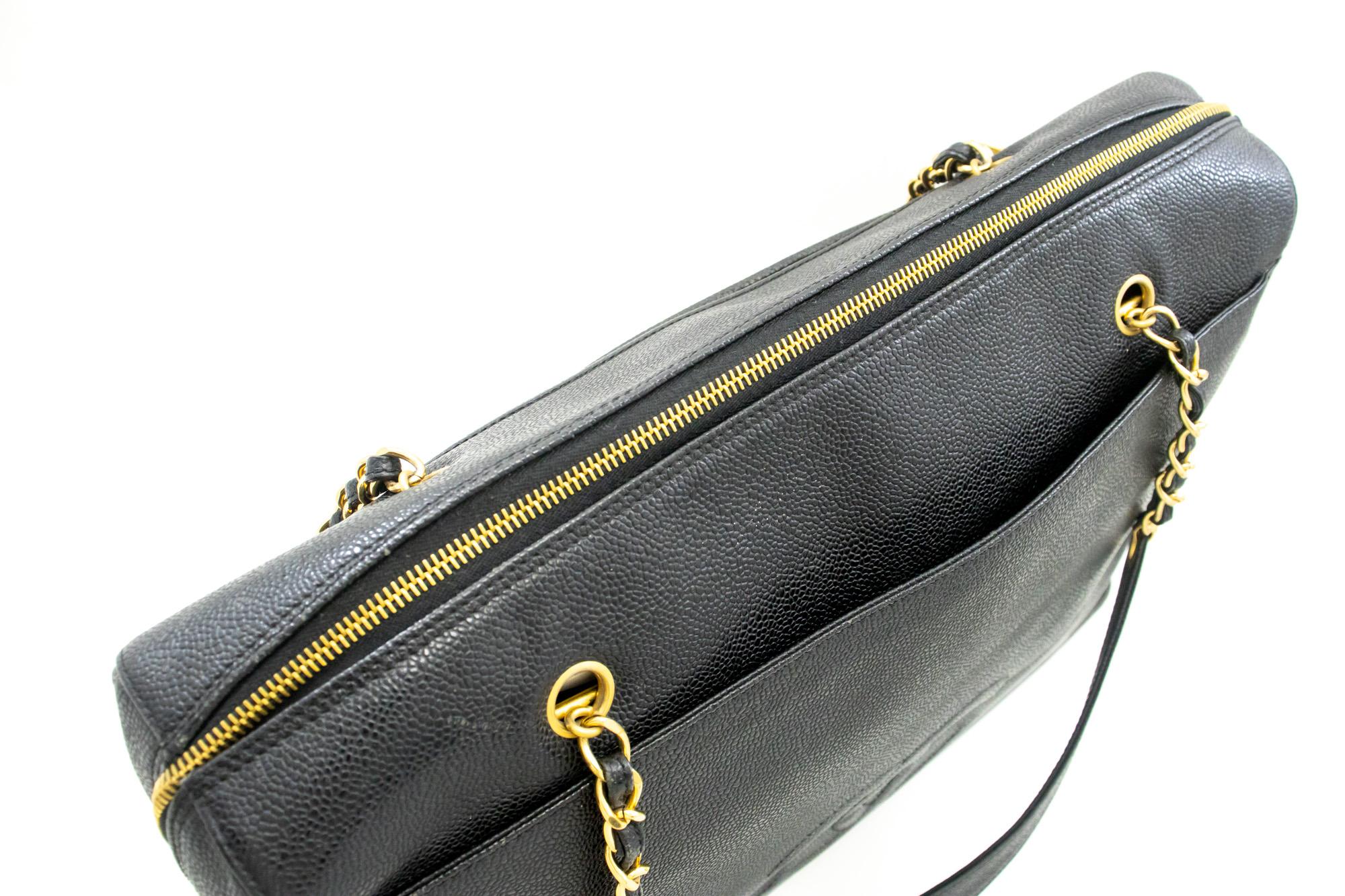 CHANEL Caviar Big Large Chain Shoulder Bag Leather Black Zip Gold For Sale 5