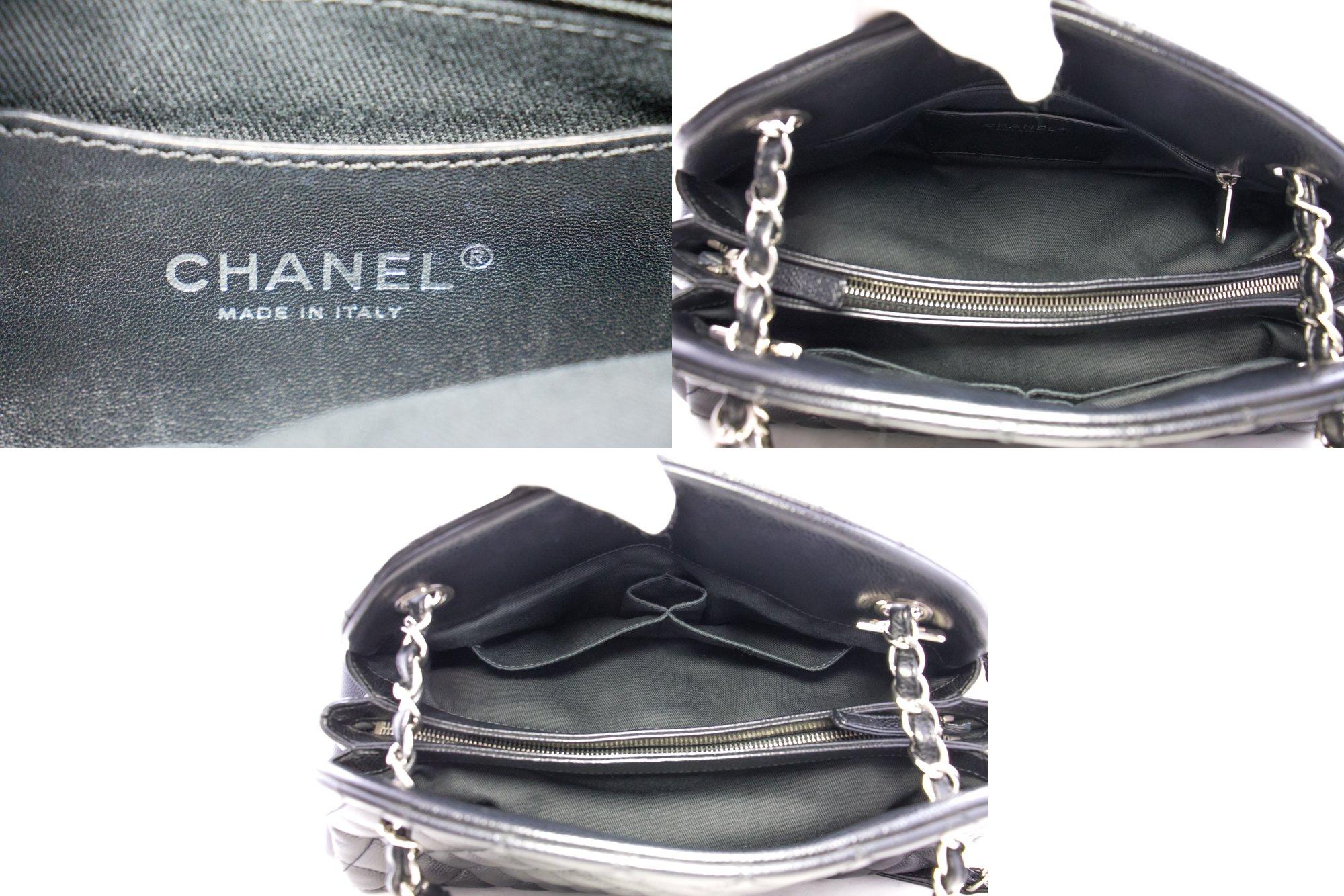 CHANEL Caviar Bowling Silver Chain Shoulder Bag Black Quilted 1