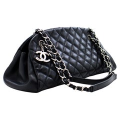 CHANEL Caviar Bowling Silver Chain Shoulder Bag Black Quilted