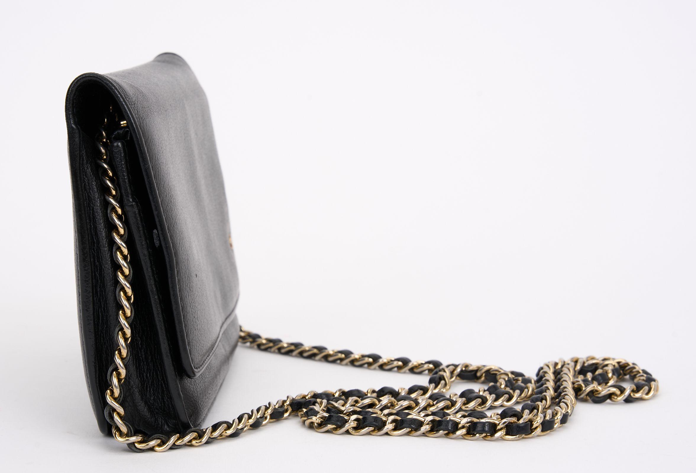 Black Chanel Caviar Camellia Wallet on Chain For Sale