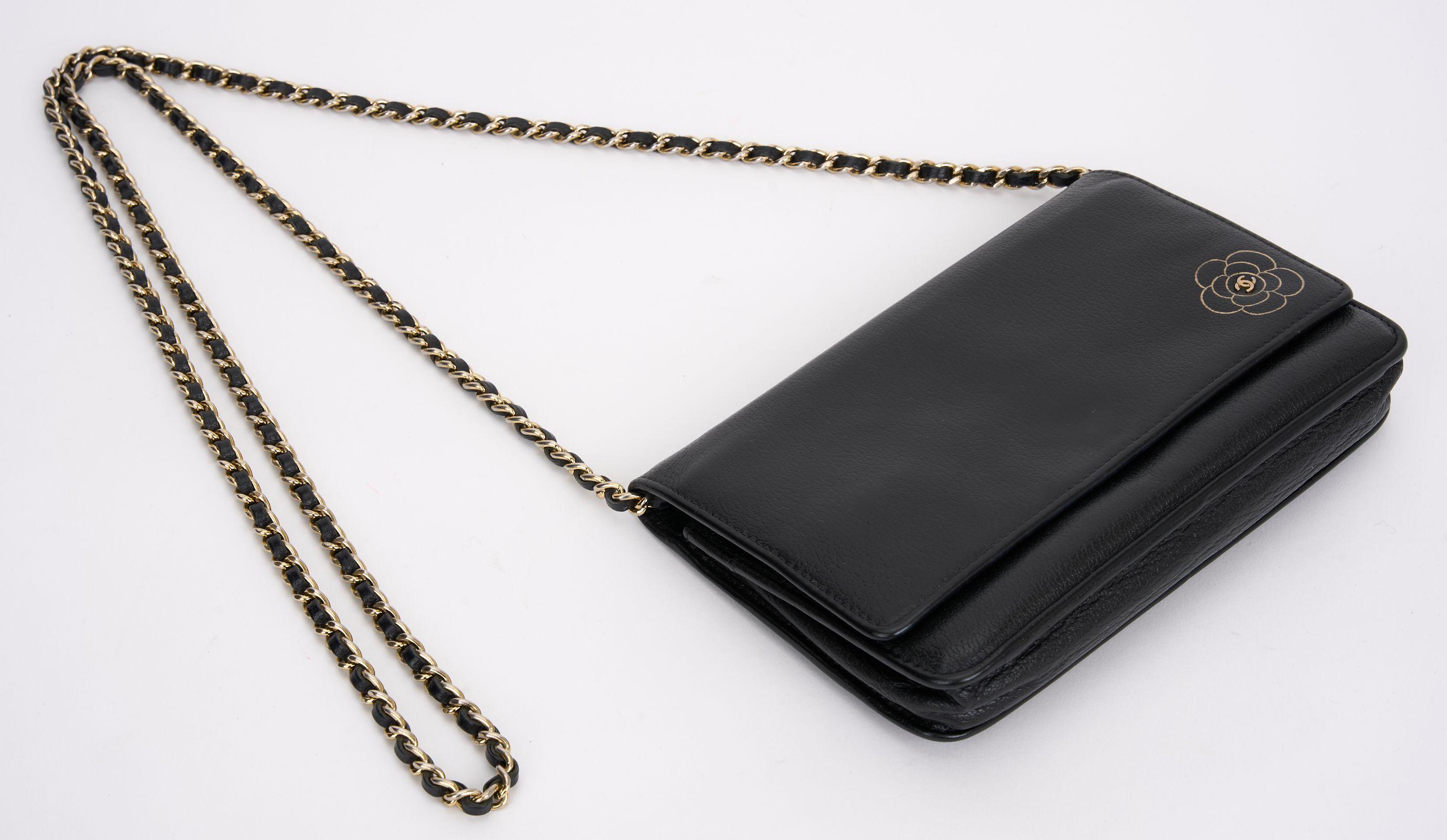 Women's Chanel Caviar Camellia Wallet on Chain For Sale