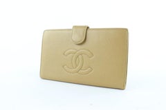 Chanel Caviar Cc Logo Flap Wallet 14cz0907 Beige Leather Clutch