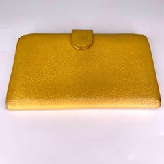 Chanel Caviar CC Mustard Yellow Compact Snap Wallet 1997
