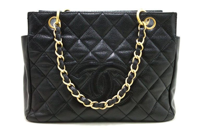 CHANEL Caviar Chain Tote Bag Bag Black Quilted Purse For