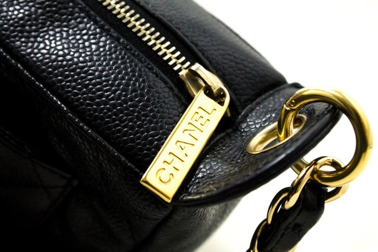 CHANEL Caviar Chain One Shoulder Bag Black Quilted Leather Zipper For ...