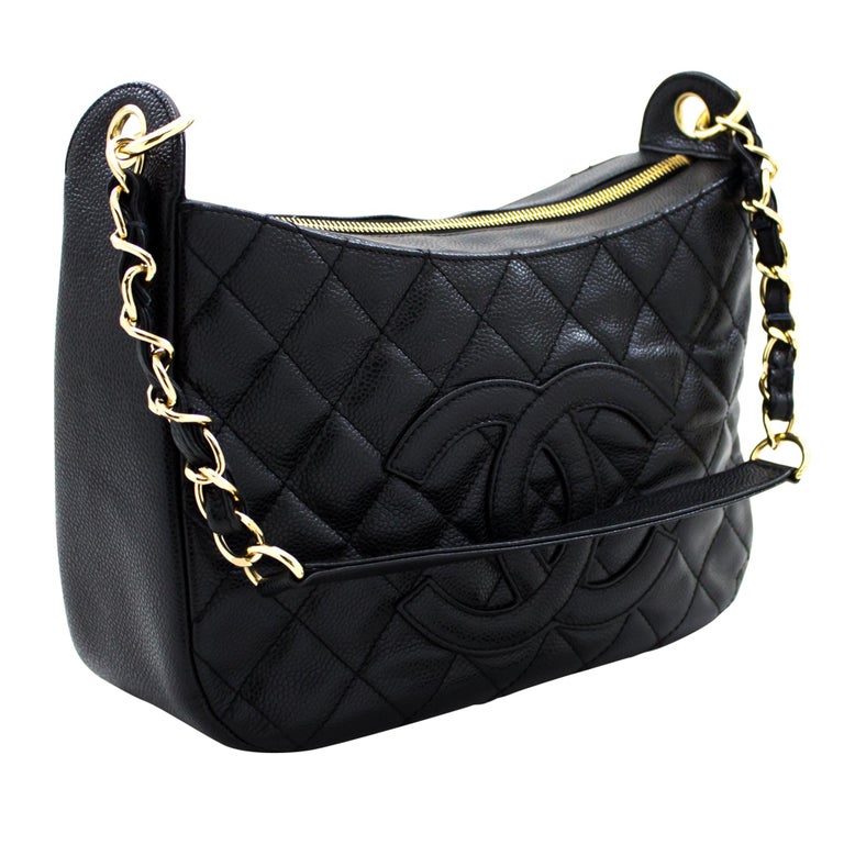 CHANEL Caviar Chain One Shoulder Bag Black Quilted Leather Zipper For ...