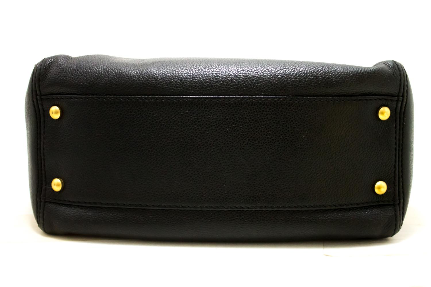 CHANEL Caviar Chain Shoulder Bag Leather Black Zip Goldper 2
