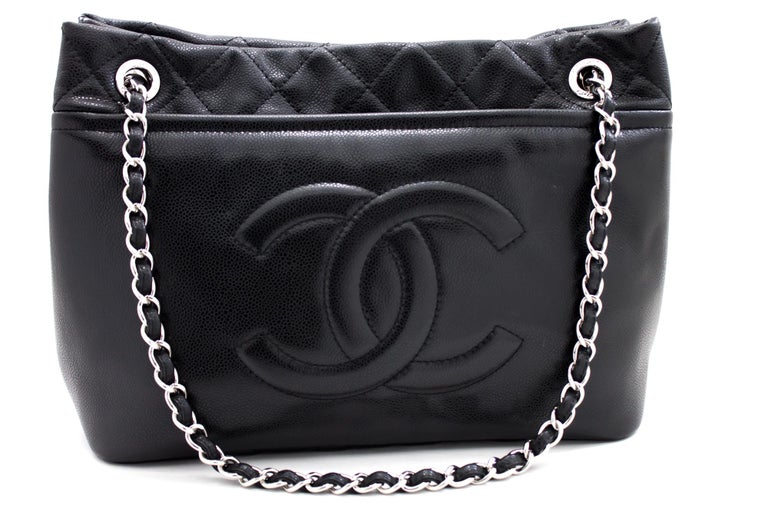 CHANEL Caviar Chain Shoulder Crossbody Bag Leather Black Silver at 1stDibs