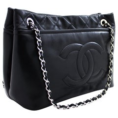 CHANEL Caviar Chain Shoulder Crossbody Bag Leather Black Silver