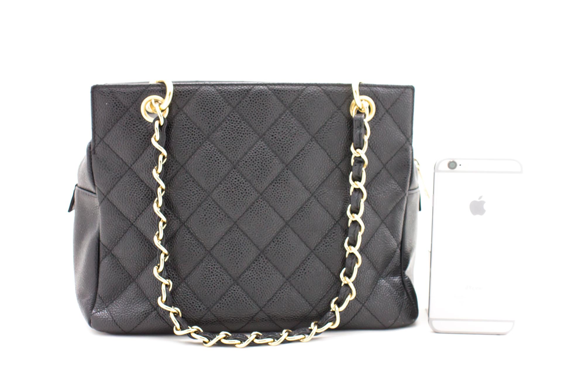 CHANEL Caviar Chain Shoulder Shopping Tote Bag Black Quilted In Good Condition In Takamatsu-shi, JP