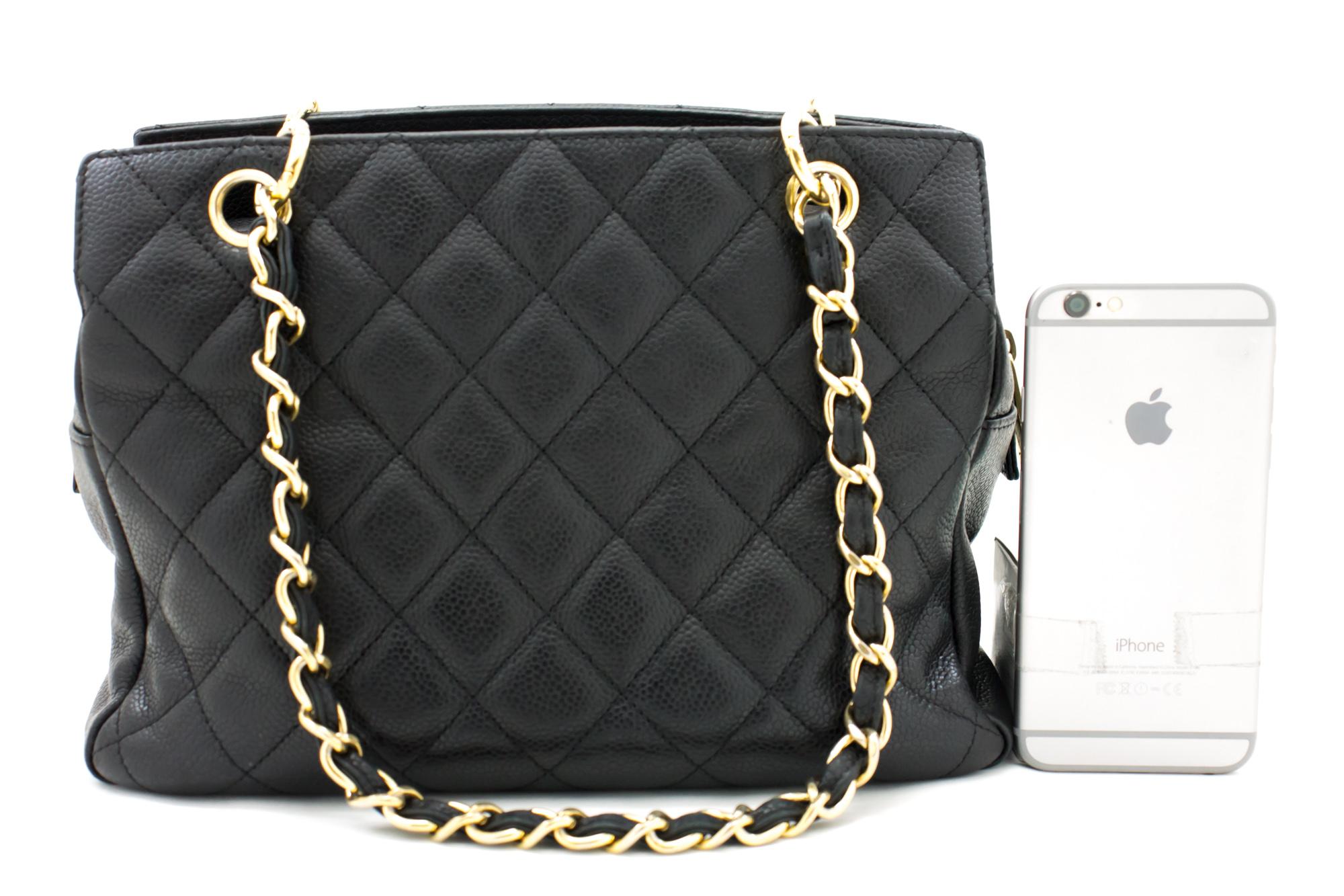 CHANEL Caviar Chain Shoulder Shopping Tote Bag Black Quilted For Sale