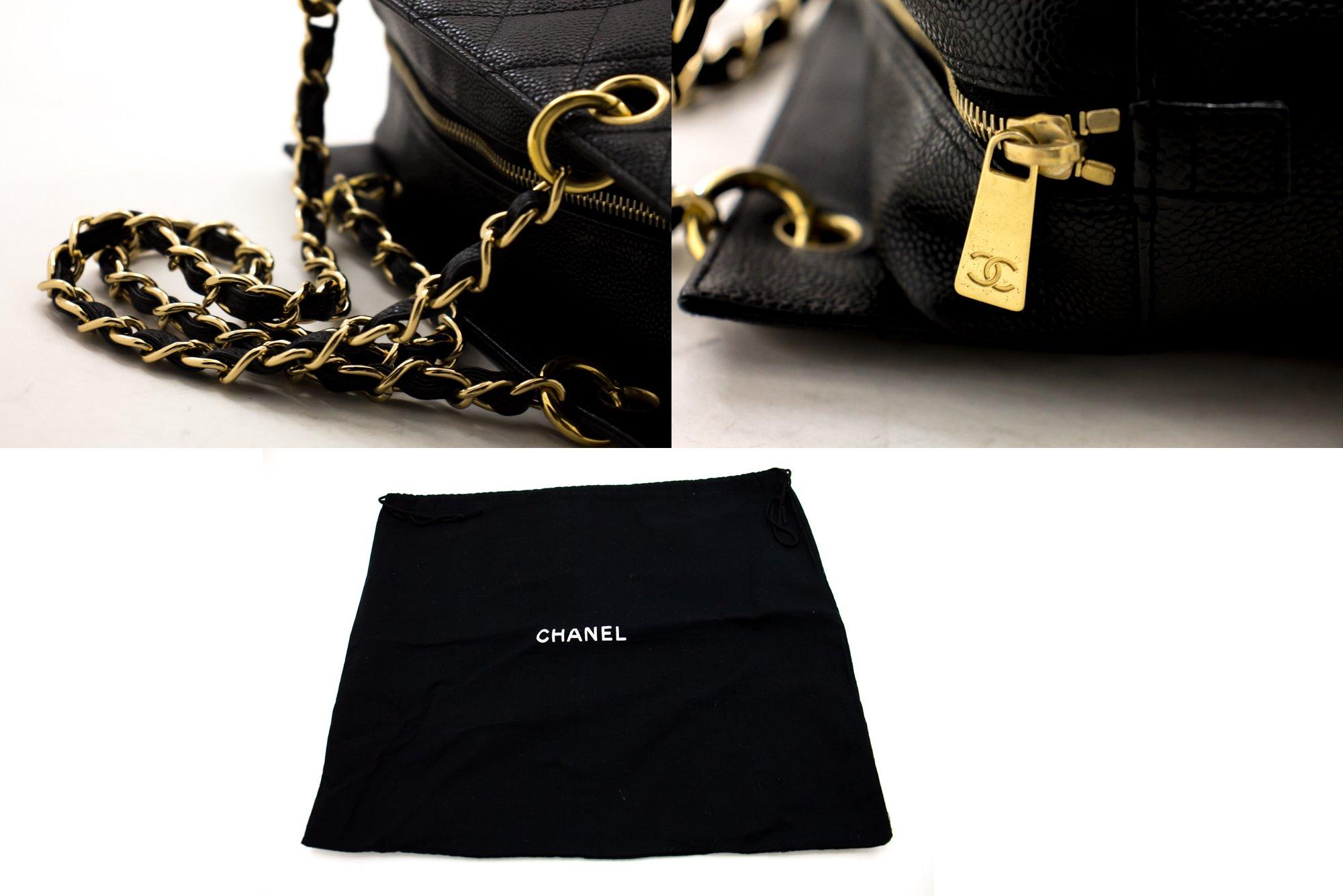 CHANEL Caviar Chain Shoulder Shopping Tote Bag Black Quilted 3