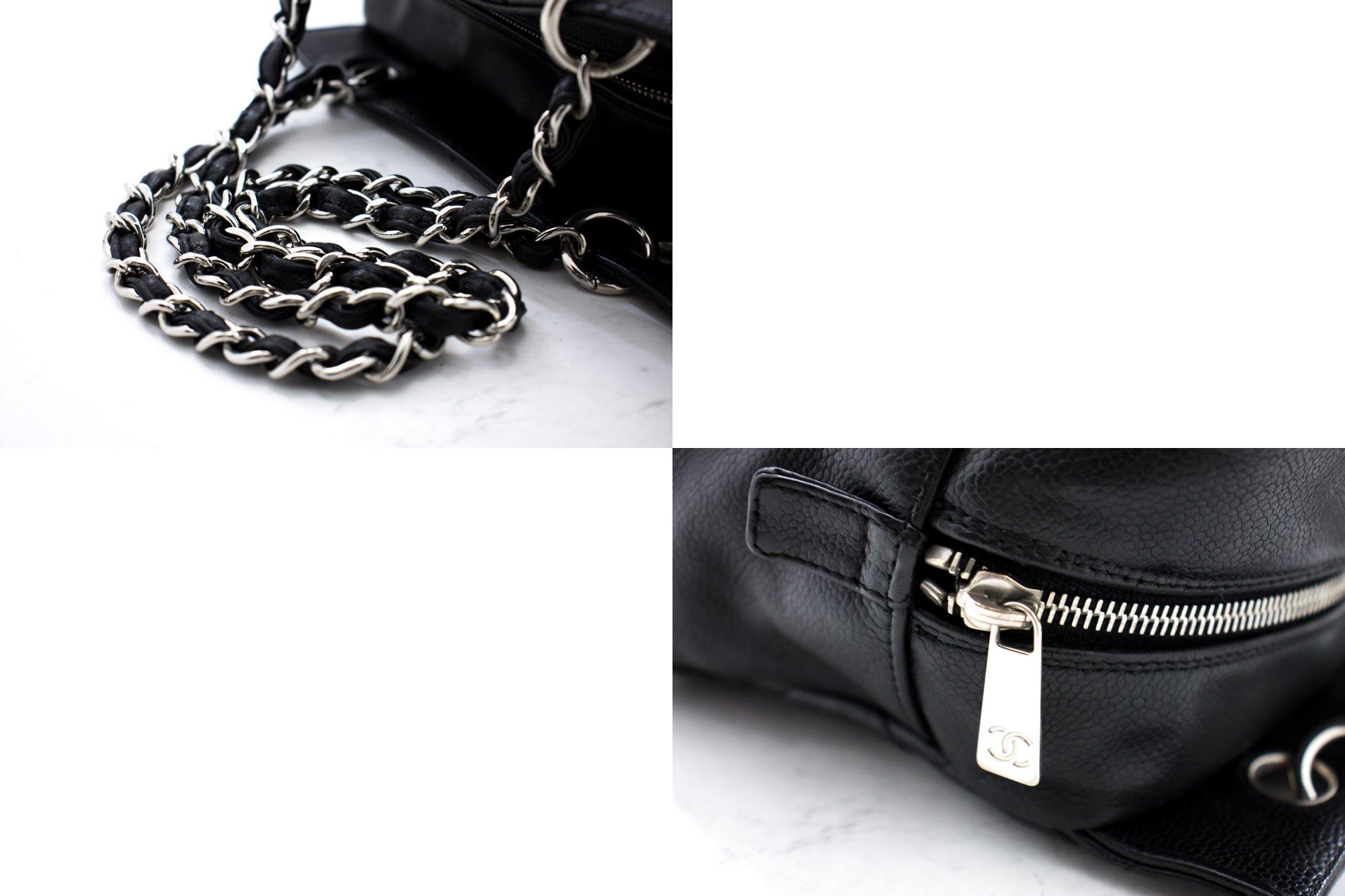 Women's CHANEL Caviar Chain Shoulder Shopping Tote Bag Black Quilted