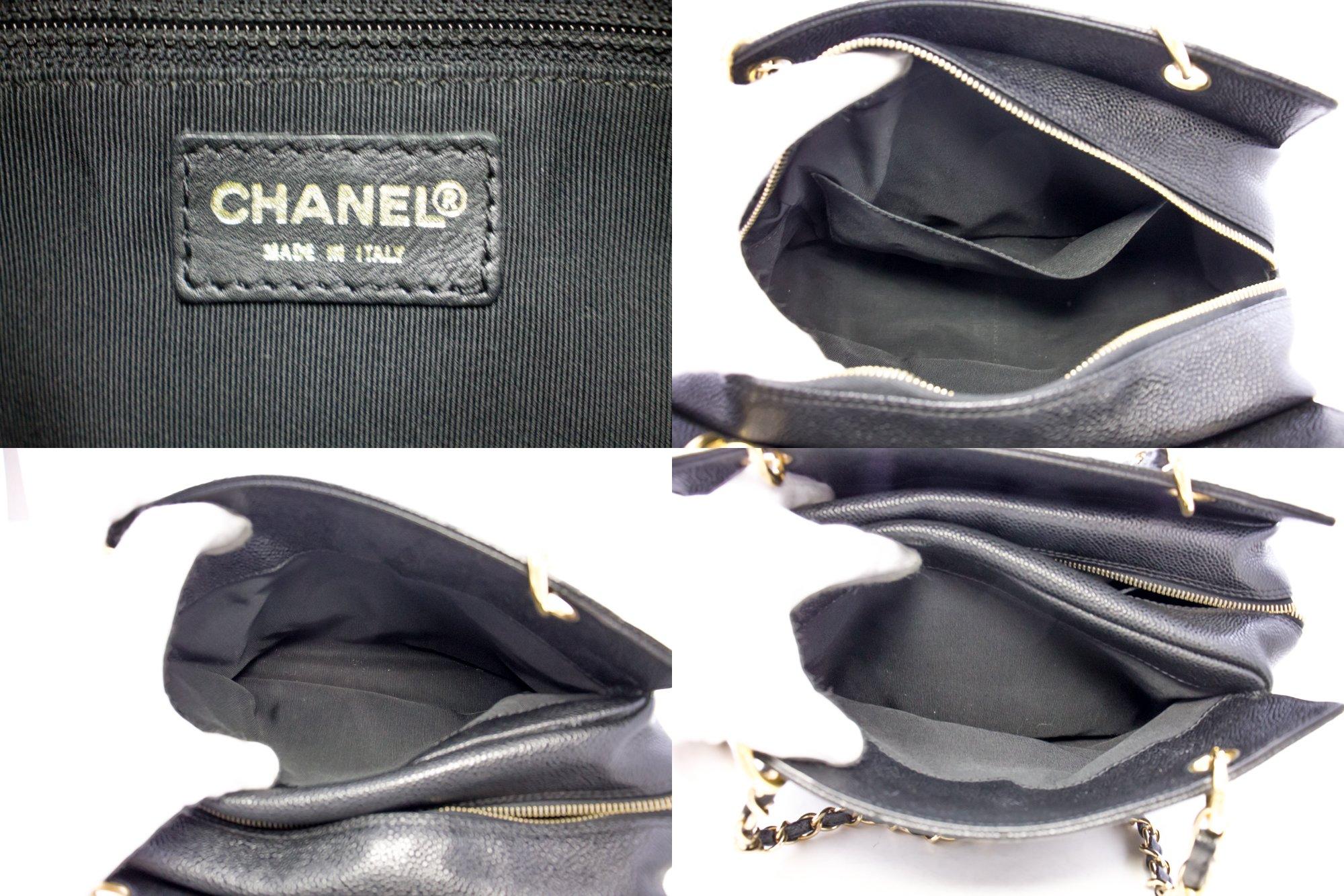 CHANEL Caviar Chain Shoulder Shopping Tote Bag Black Quilted 4