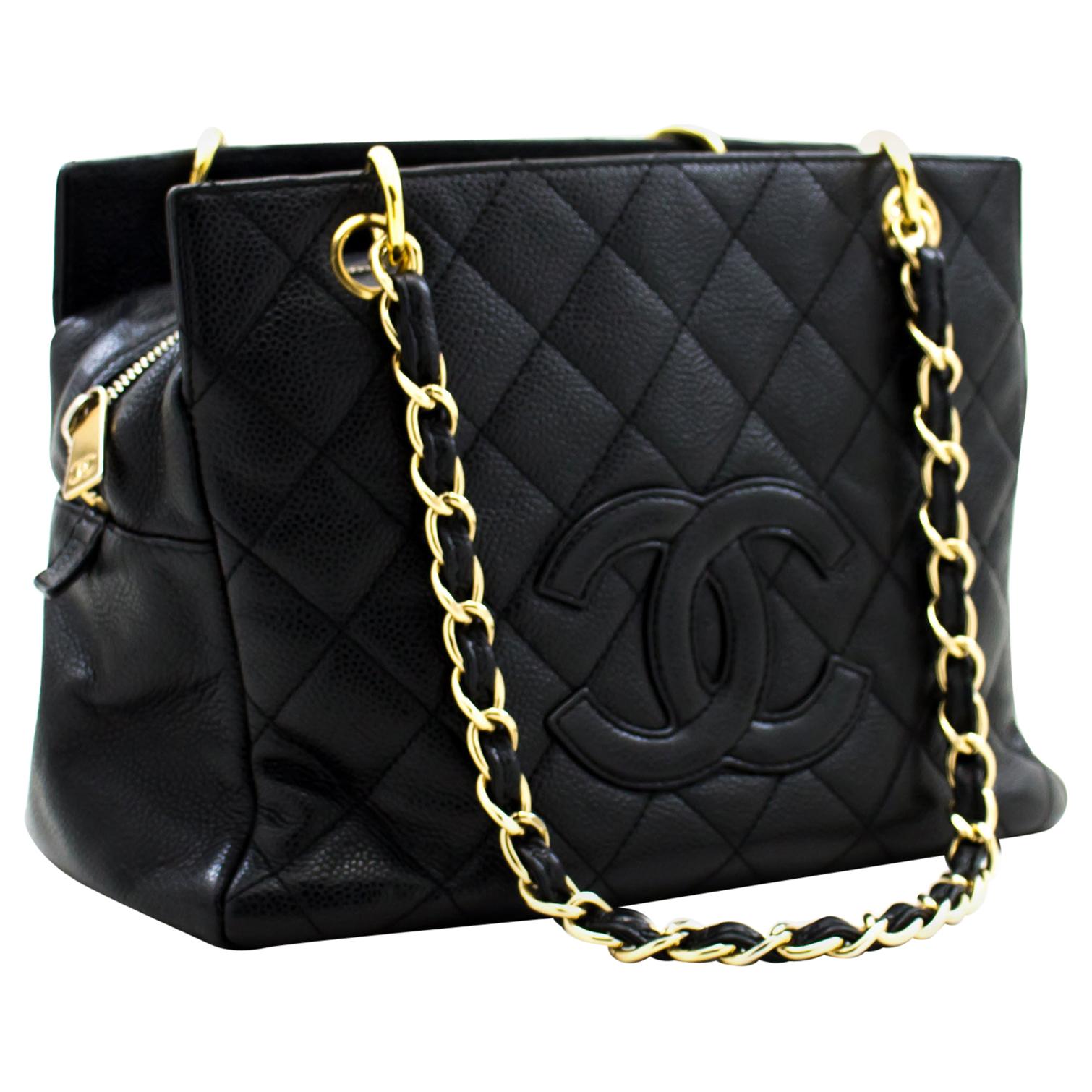 CHANEL Caviar Chain Shoulder Shopping Tote Bag Black Quilted For Sale at  1stDibs