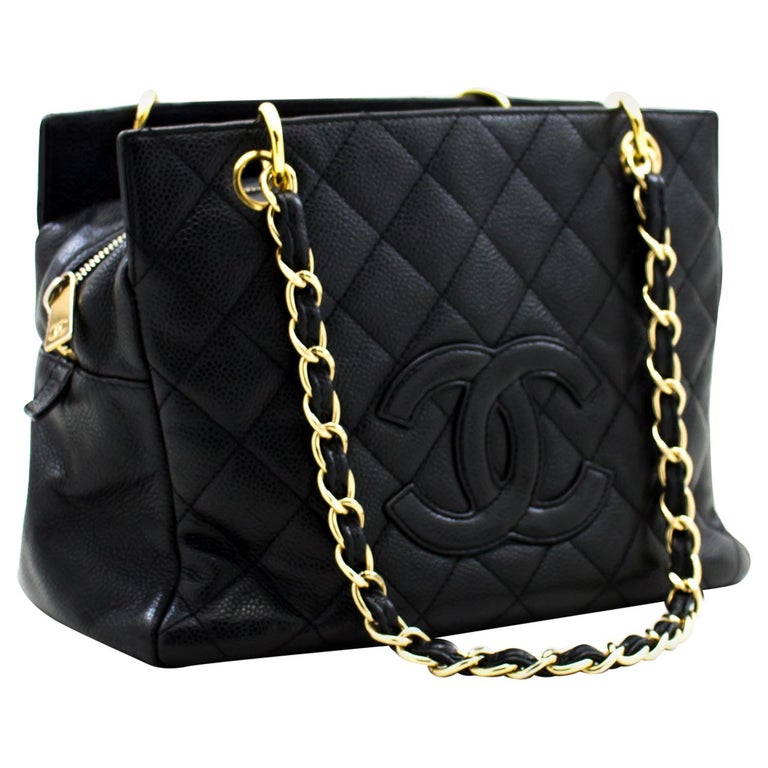 CHANEL Caviar Chain Shoulder Shopping Tote Bag Black Quilted For Sale ...