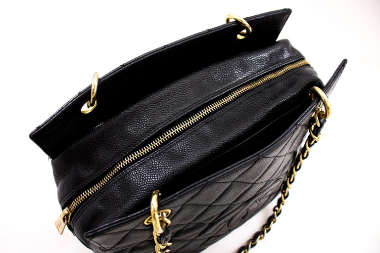 CHANEL Caviar Chain Shoulder Shopping Tote Bag Black Quilted Purse at  1stDibs