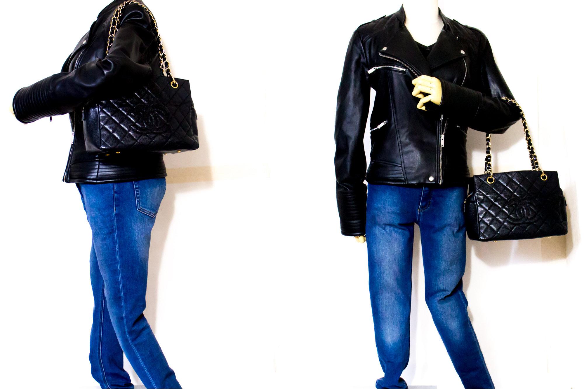 CHANEL Kaviar Kette Schulter Einkaufstasche Schwarz gesteppte Geldbörse 7