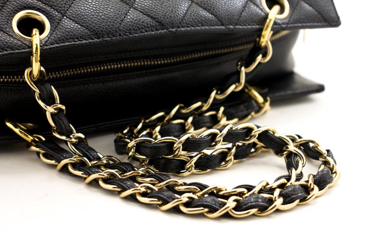 CHANEL Caviar Chain Shoulder Shopping Tote Bag Black Quilted Purse For Sale 5