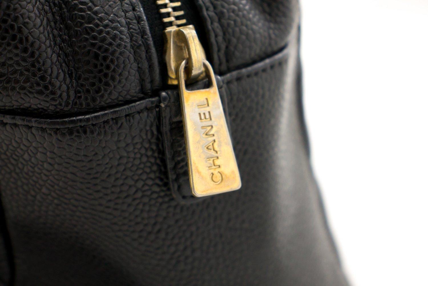 CHANEL Kaviar Kette Schulter Einkaufstasche Schwarz gesteppte Geldbörse 9