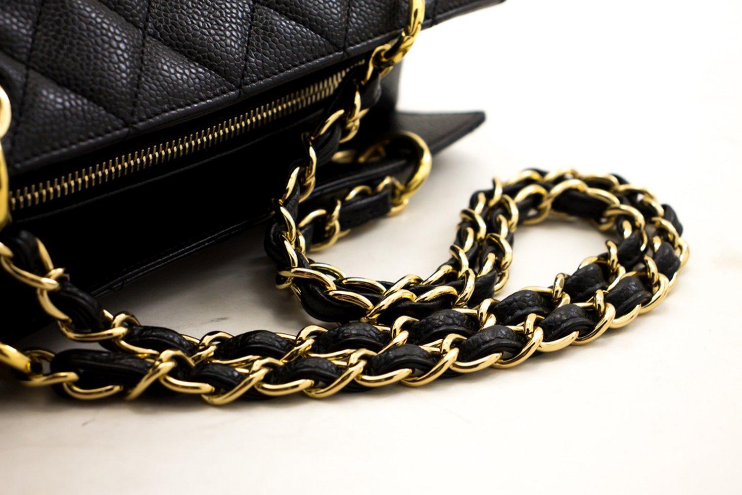 CHANEL Caviar Chain Shoulder Shopping Tote Bag Black Quilted Purse at