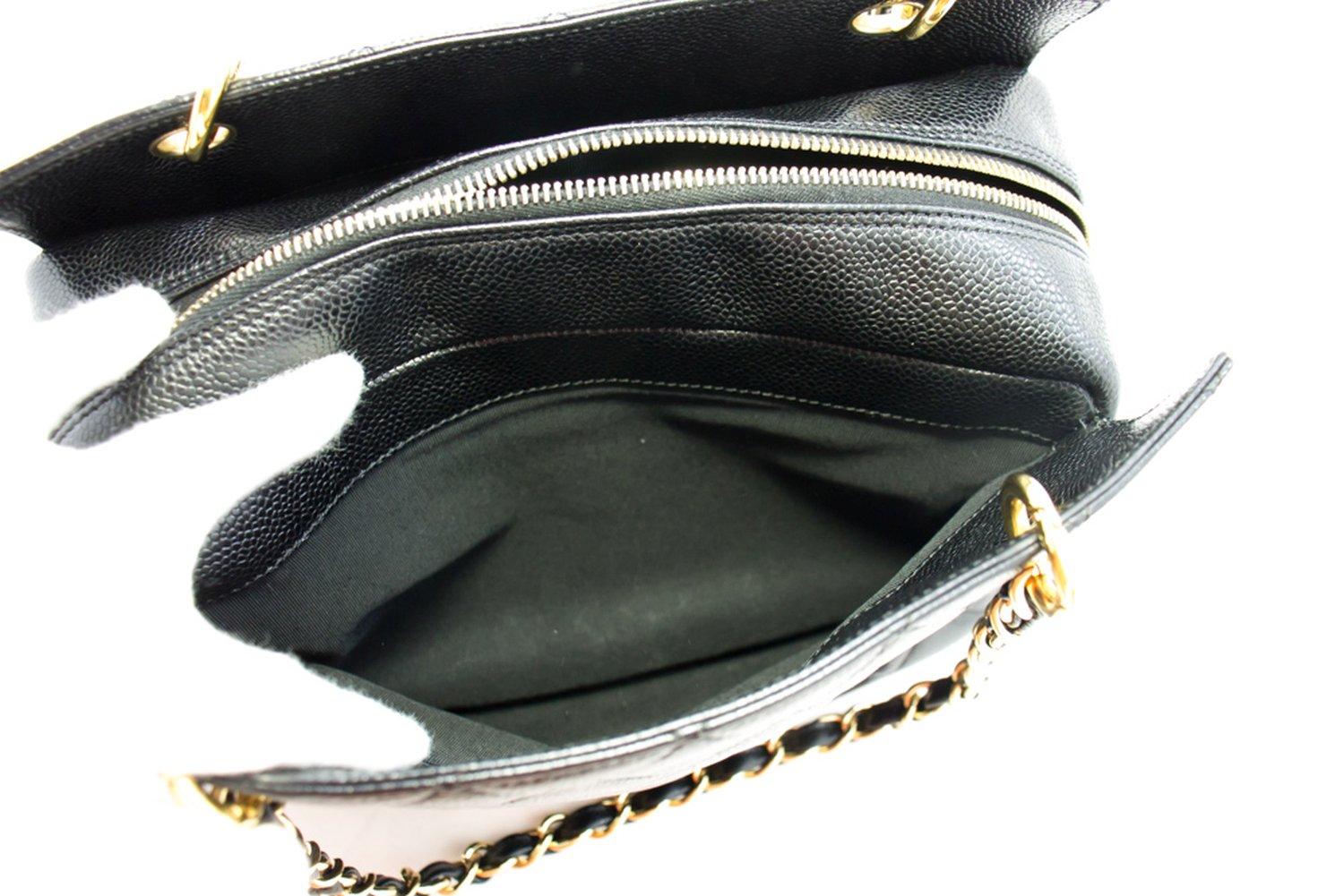 CHANEL Caviar Chain Shoulder Shopping Tote Bag Black Quilted Purse 12