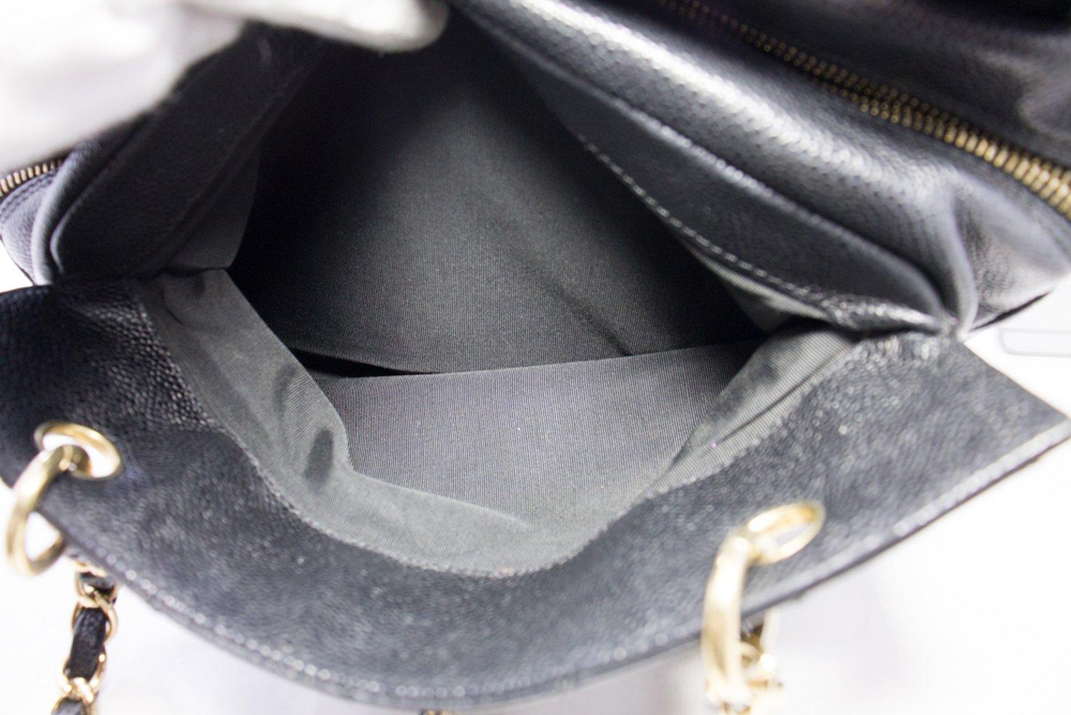 CHANEL Kaviar Kette Schulter Einkaufstasche Schwarz gesteppte Geldbörse 13