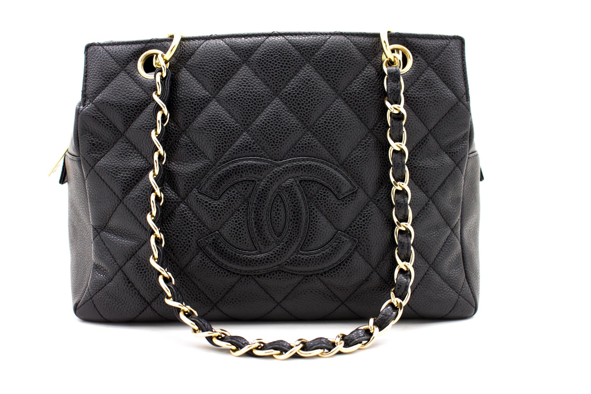 An authentic CHANEL Caviar Chain Shoulder Bag Shopping Tote Black Quilted Purse. The color is Black. The outside material is Leather. The pattern is Solid. This item is Contemporary. The year of manufacture would be 2003.
Conditions &