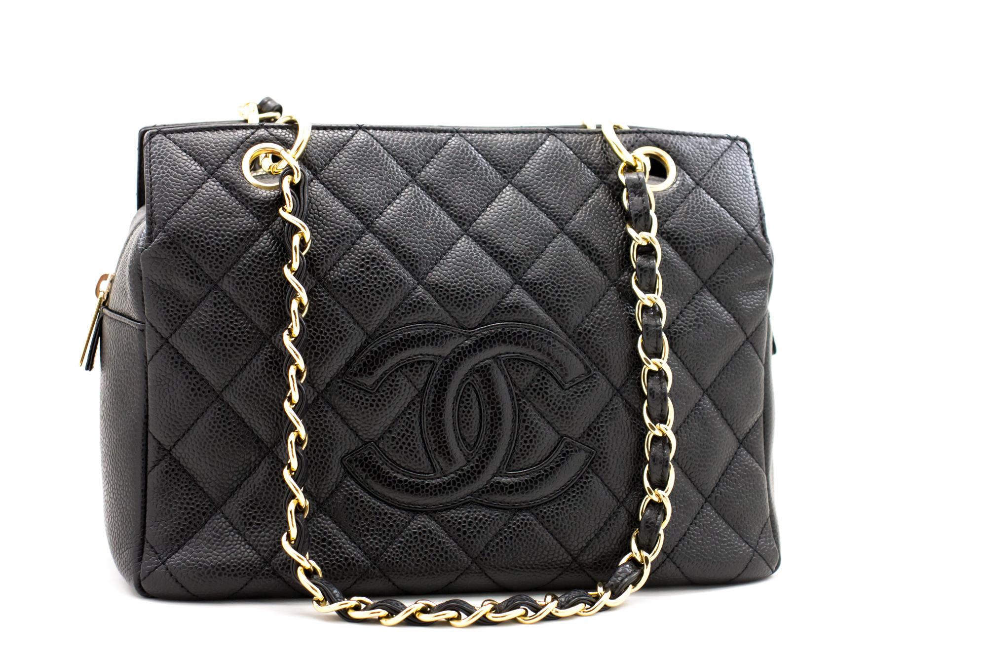 An authentic CHANEL Caviar Chain Shoulder Bag Shopping Tote Black Quilted Purse. The color is Black. The outside material is Leather. The pattern is Solid. This item is Contemporary. The year of manufacture would be 2003.
Conditions &