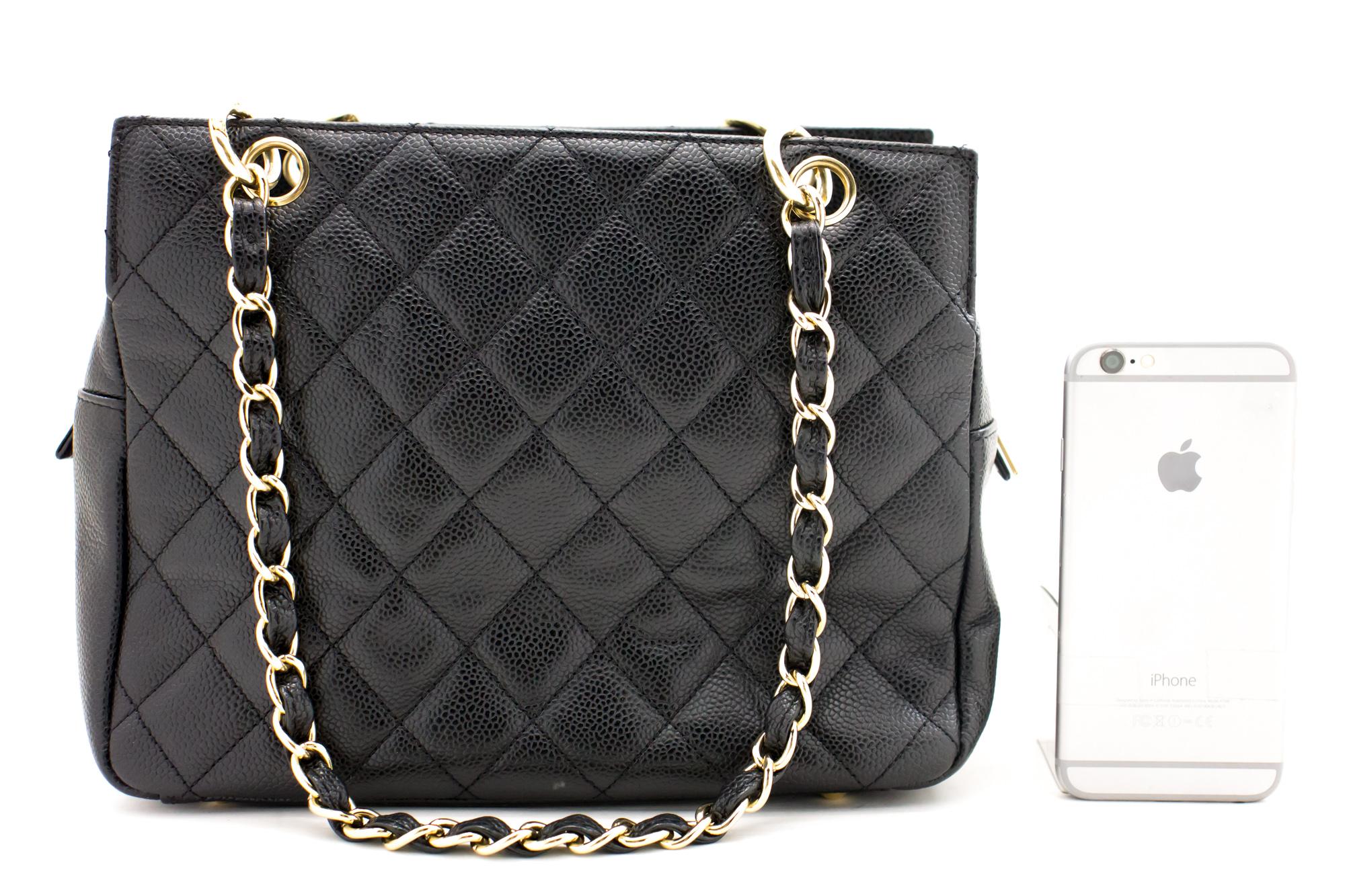 CHANEL Caviar Chain Shoulder Shopping Tote Bag Black Quilted Purse In Good Condition In Takamatsu-shi, JP